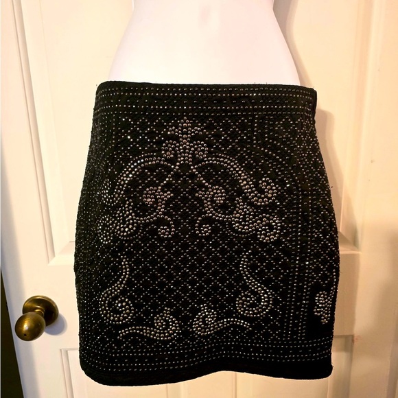 bebe Dresses & Skirts - Bebe Addiction Y2K Black Studded Front Mini Skirt Medium Quilted Design Back USA